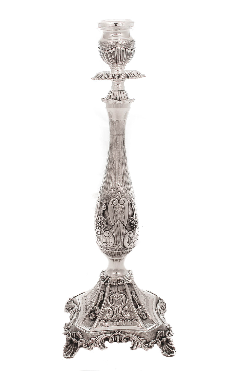 FINE 925 STERLING SILVER HANDMADE CHASED FLOWER APPLIQUE ORNATE CANDLESTICKS