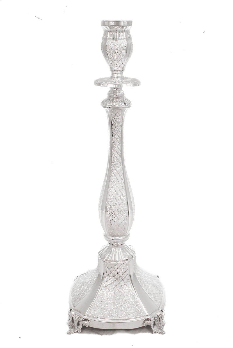 FINE 925 STERLING SILVER HANDMADE DIAMOND CUT GLOSSY ELEGANT ORNATE CANDLESTICKS