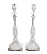 FINE 925 STERLING SILVER HANDMADE DIAMOND CUT GLOSSY ELEGANT ORNATE CANDLESTICKS