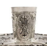 925 STERLING SILVER HAND CHASED FLORAL APPLIQUE SWIRL ORNATE CUP & TRAY