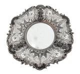 925 STERLING SILVER HAND CHASED FLORAL APPLIQUE SWIRL ORNATE CUP & TRAY