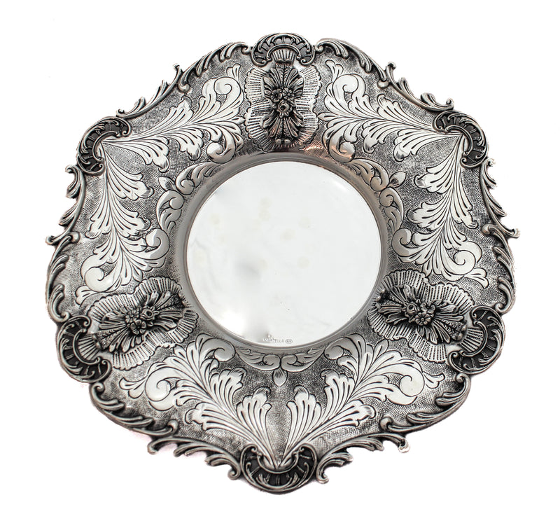 925 STERLING SILVER HAND CHASED FLORAL APPLIQUE SWIRL ORNATE CUP & TRAY