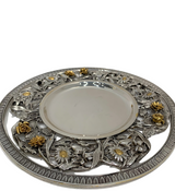 ITALIAN 925 STERLING SILVER & GOLD PLATED HANDMADE FLORAL ORNATE CUP & TRAY