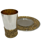 ITALIAN 925 STERLING SILVER & GILDED HANDMADE ELEGANT OPEN FILIGREE CUP & TRAY