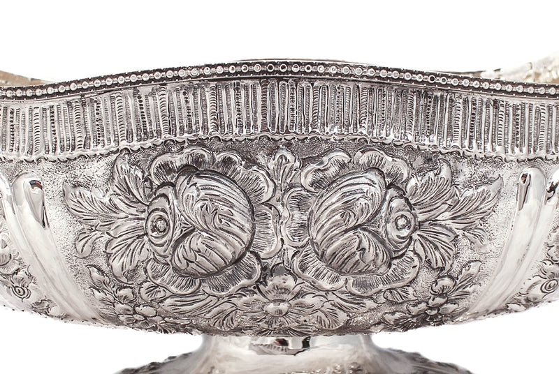 925 STERLING SILVER HANDMADE MULTI FLORAL CHASED ORNATE FRUIT BOWL CENTERPIECE
