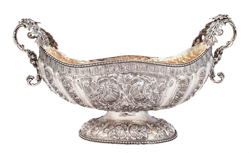 925 STERLING SILVER EMBOSSED FLORAL BEADED FRUIT BOWL CENTERPIECE