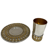 ITALIAN 925 STERLING SILVER & GILDED HANDMADE ELEGANT FLORAL ORNATE CUP & TRAY