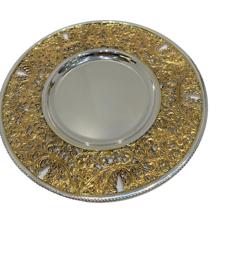 ITALIAN 925 STERLING SILVER & GILDED HANDMADE ELEGANT OPEN FILIGREE CUP & TRAY
