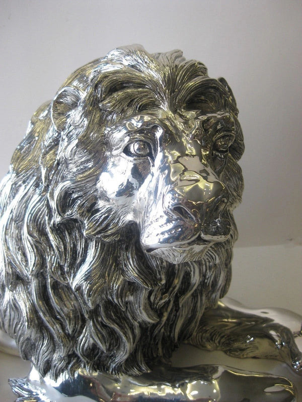 ITALIAN SILVER PLATED HAND WROUGHT FIERCE DETAILED LION KING FIGURINE