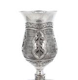 LARGE 925 STERLING SILVER HANDCRAFTED CHASED LEAF EMBOSSED PASSOVER CUP & TRAY