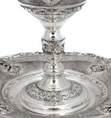 LARGE 925 STERLING SILVER HANDCRAFTED CHASED LEAF EMBOSSED PASSOVER CUP & TRAY