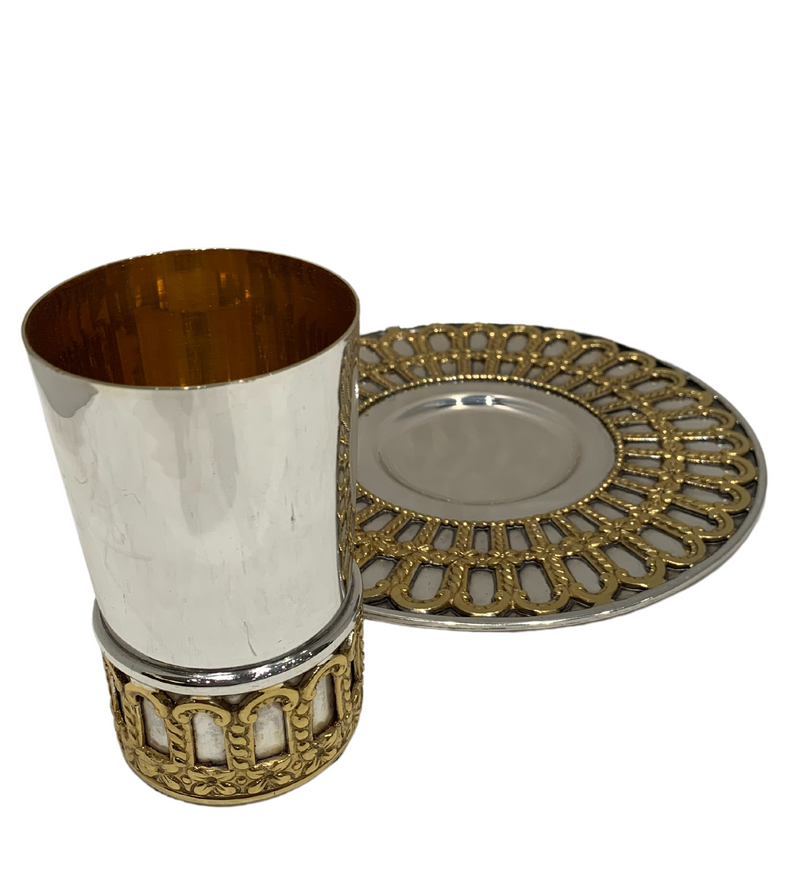 ITALIAN 925 STERLING SILVER & GILDED HANDMADE ELEGANT FLORAL ORNATE CUP & TRAY