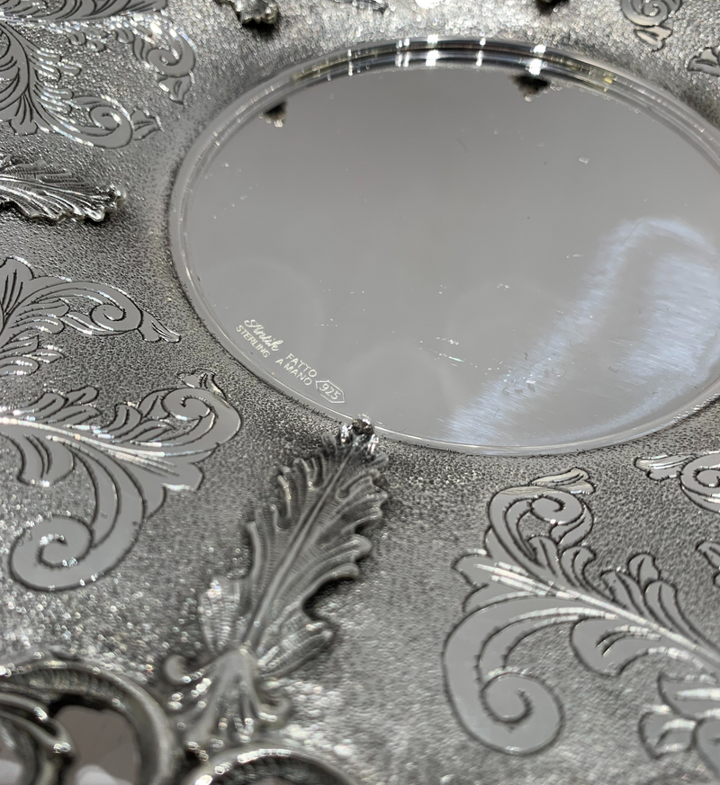 FINE 925 STERLING SILVER HANDMADE CHASED LEAF APPLIQUE MATTE RIZHIN CUP & TRAY