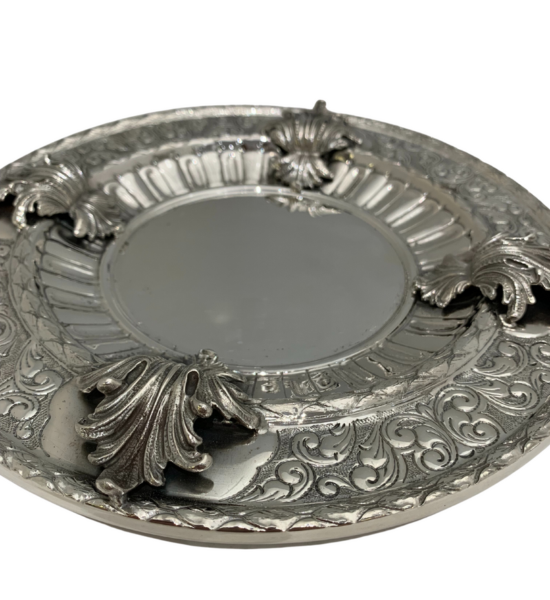ITALY 925 STERLING SILVER HANDMADE CHASED LEAF APPLIQUE ORNATE ELIYAHU CUP TRAY