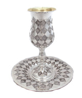 925 STERLING SILVER HANDCRAFTED GLOSSY DIAMOND CUT & SHAPE PASSOVER CUP & TRAY