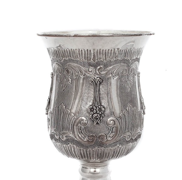 925 STERLING SILVER HANDCRAFTED CHASED & FLOWER APPLIQUES LARGE CUP