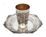 FINE ITALIAN 925 STERLING SILVER HANDMADE CHASED FLORAL LEAF CUP & TRAY
