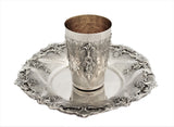 925 STERLING SILVER HANDMADE FLORAL ORNATE OPEN SWIRL BORDER CUP & TRAY