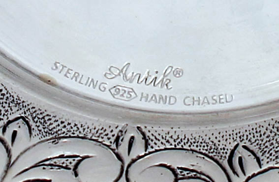 FINE 925 STERLING SILVER HANDMADE MATTE FLORAL ORNATE SWIRL CUP & TRAY