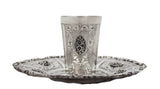 FINE 925 STERLING SILVER HANDMADE MATTE FLORAL ORNATE SWIRL CUP & TRAY