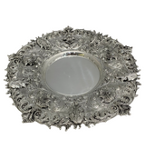FINE 925 STERLING SILVER HANDMADE CHASED LEAF APPLIQUE ORNATE ELIYAHU CUP & TRAY