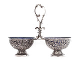 ITALIAN 925 STERLING SILVER & CRYSTAL HANDCRAFTED LACE DOUBLE SALT HOLDER