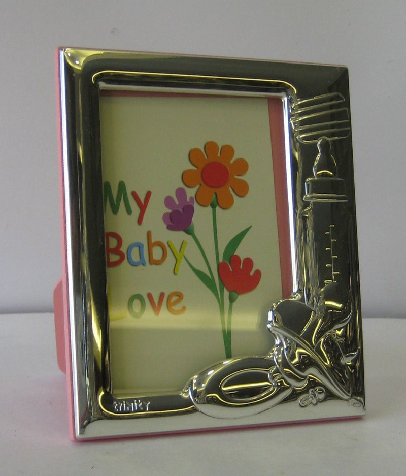ITALIAN 925 STERLING SILVER TRINITY PINK BABY PACIFIER PICTURE FRAME