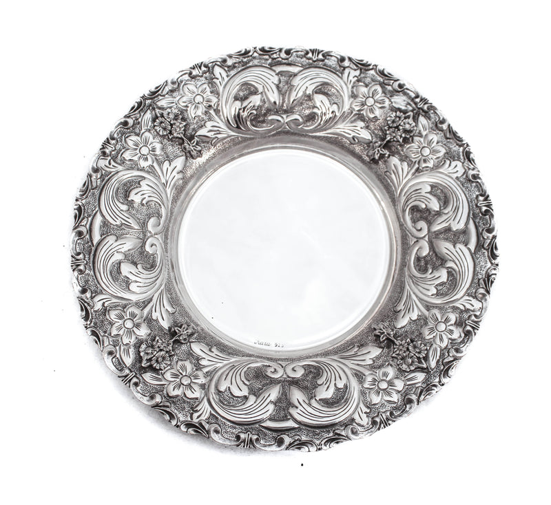 FINE 925 STERLING SILVER HANDMADE FLORAL MATTE SWIRL ORNATE CUP & TRAY