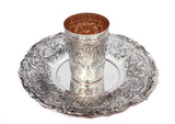 925 STERLING SILVER HANDMADE CHASED GARLAND HEART DESIGN CUP & TRAY