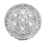FINE 925 STERLING SILVER CUT OUT LACE CHASED SEDER PLATE WITH SHELVES