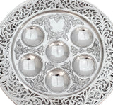FINE 925 STERLING SILVER CUT OUT LACE CHASED SEDER PLATE WITH SHELVES