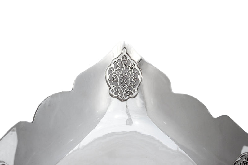 FINE 925 STERLING SILVER HANDCRAFTED OPEN FILIGREE LEAF SHINY SLEEK BOWL DISH