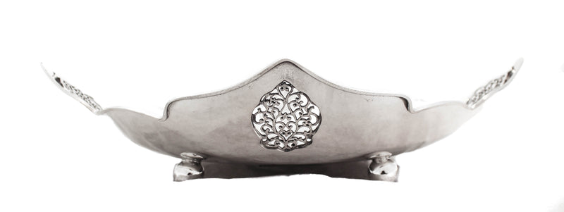 FINE 925 STERLING SILVER HANDCRAFTED OPEN FILIGREE LEAF SHINY SLEEK BOWL DISH