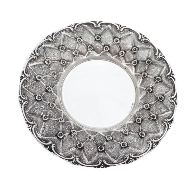 FINE 925 STERLING SILVER HANDMADE HEAVY FLORAL MATTE ORNATE CUP & TRAY
