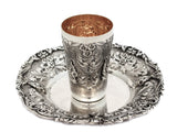 FINE ITALIAN 925 STERLING SILVER HANDCRAFTED HEAVY FLORAL CUP & TRAY