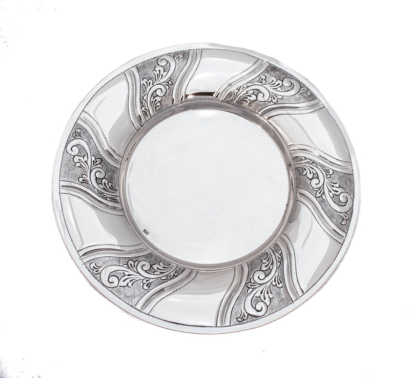 925 STERLING SILVER HANDMADE MODERN MATTE & SHINY SWIRL CHASED WAVE CUP & TRAY