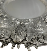 FINE 925 STERLING SILVER HANDMADE CHASED LEAF APPLIQUE MATTE & SHINY ROUND TRAY