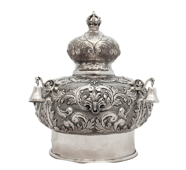 925 STERLING SILVER HAND CHASED ORNATE LEAF APPLIQUES MATTE BAROK TORAH CROWN