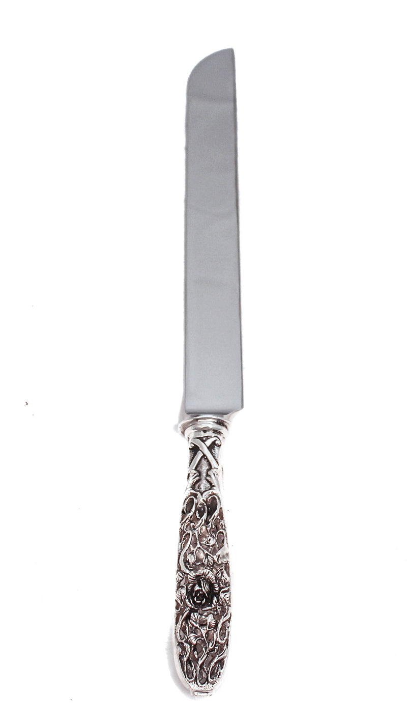 ITALIAN 925 STERLING SILVER HANDMADE FLORAL FILIGREE NON SERRATED BREAD KNIFE