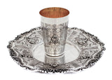 FINE 925 STERLING SILVER HANDMADE CHASED GARLAND DESIGN LEAF APPLIQUE CUP & TRAY