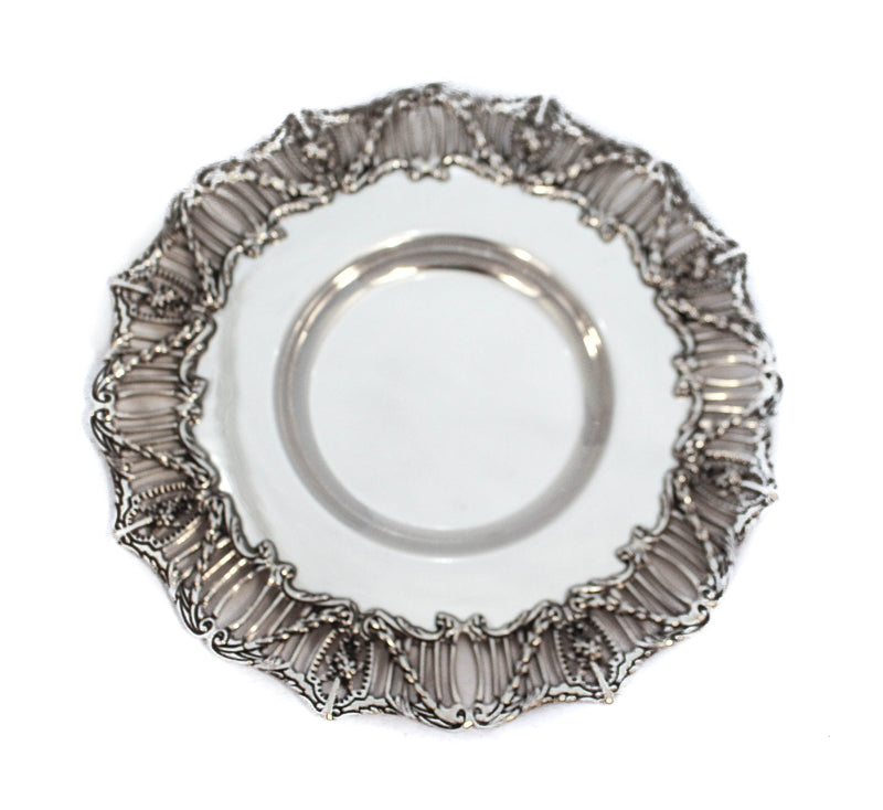 FINE 925 STERLING SILVER HANDMADE HEAVY ORNATE SWIRL MATTE BORDER CUP & TRAY