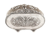925 STERLING SILVER HAND CHASED FLORAL & GLOSSY HAMMERED OVAL NAPKIN HOLDER