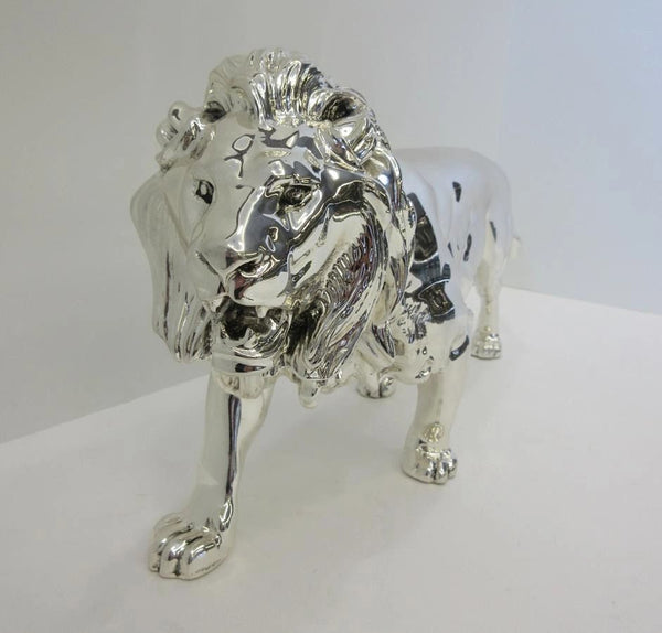 FINE ITALIAN SILVER PLATED HANDCRAFTED DETAILED FIERCE LION KING FIGURINE