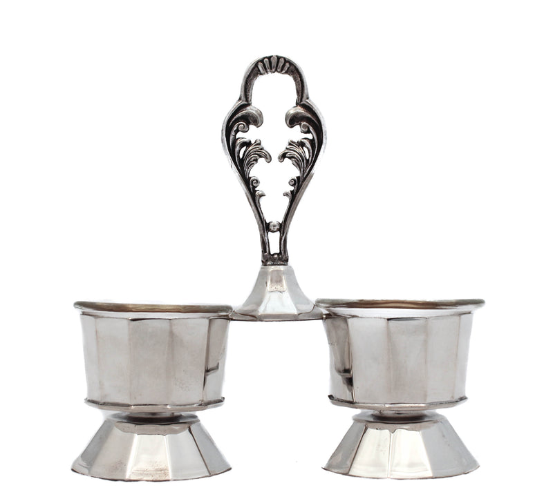 925 STERLING SILVER SLEEK MODERN SIMPLE DOUBLE SALT HOLDER