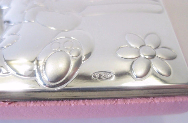 ITALIAN 925 STERLING SILVER TEDDY BEAR FLORAL PINK KIDS PICTURE FRAME
