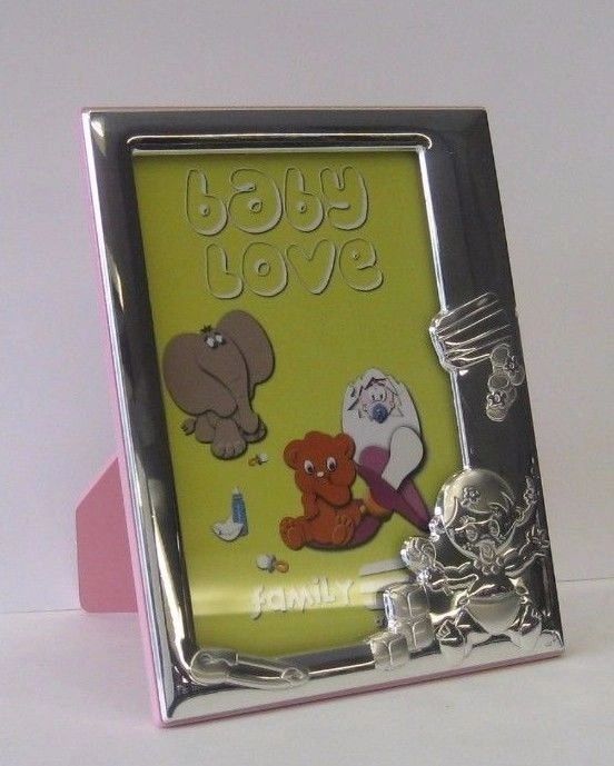 ITALIAN 925 STERLING SILVER ADORABLE BABY PINK KIDS PICTURE FRAME