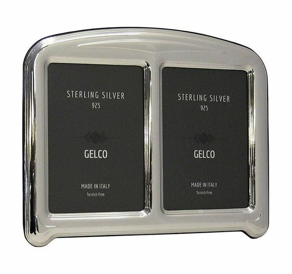 Italian 925 Sterling Silver & Wooden Glossy 4x6 Double Picture Frame