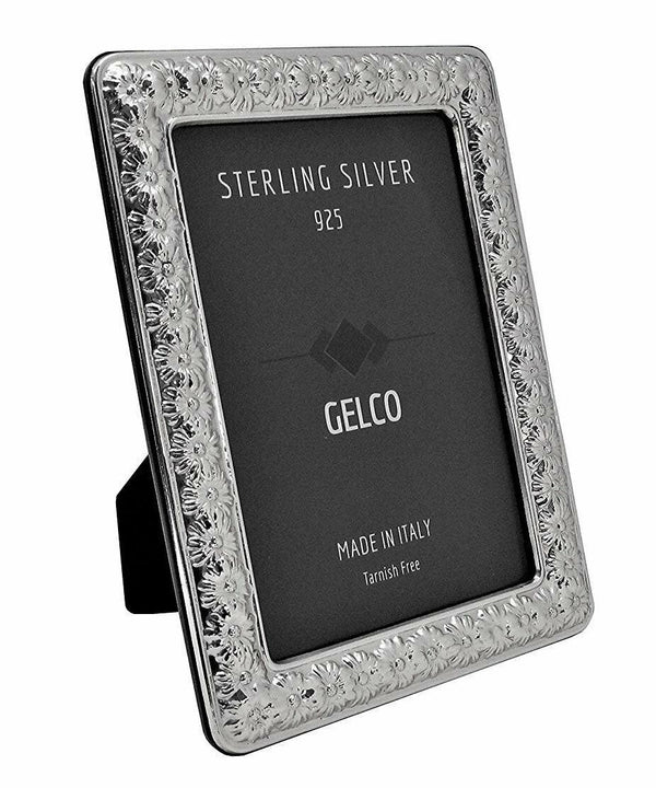 Gelco Italian 925 Sterling Silver Hand Embossed Daisy Picture Frame