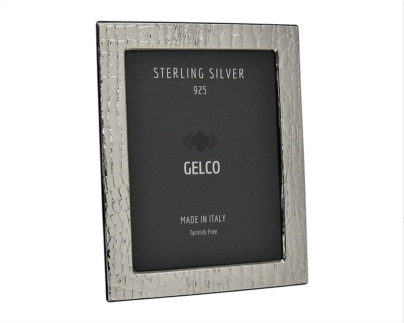 Gelco Italian 925 Sterling Silver & Wooden Leather Design Picture Frame
