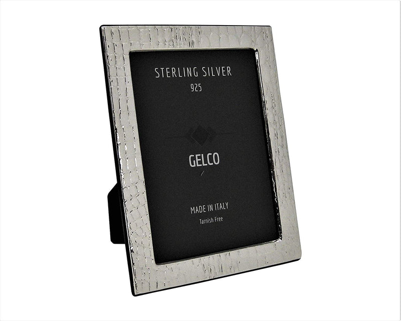 Gelco Italian 925 Sterling Silver & Wooden Leather Design Picture Frame